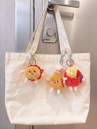 FRCYQI 3 Pieces Cute Food Plush Car Keychains Set, Birthday Gifts | Fried Chicken Burger French Fries Design, Soft Stuffed Doll Bag Charm with Keyring for Friends thumbnail 3
