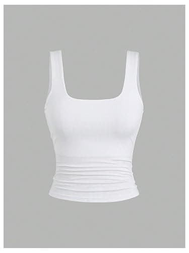 BEAUDRM Women's Y2k Double Lined 3 Piece Crop Tank Top Sets Square Neck Sleeveless Ruched Tee Shirt Basic Tops Pack thumbnail 3