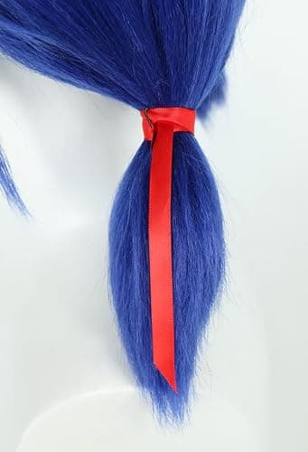 Micotaku Miraculous Ladybug Officially Licensed Blue Wig Short Pigtail Anime Halloween Cosplay Wig with Red Ribbon thumbnail 5
