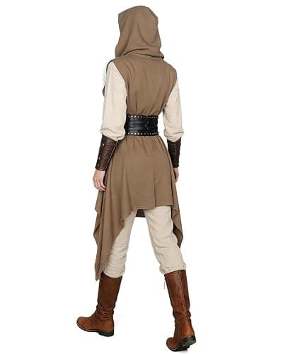 L'VOW Women's Asymmetrical Post-Apocalyptic Hooded Surcoat Distressed Hem Sleeveless Tunic Wasteland Ranger Cosplay Vest thumbnail 3