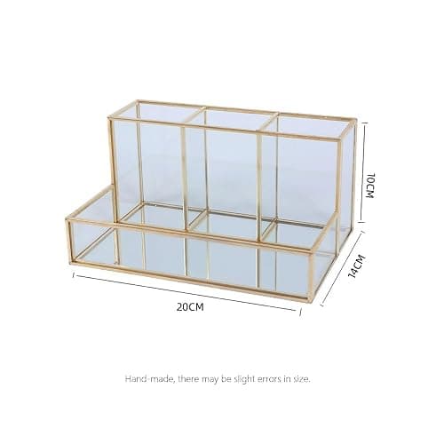 HARLIANGXY Makeup Organiser, Glass Makeup Brush Holder, Makeup Brush Pot, Cosmetic Organizer, Desktop Storage Box, Perfume Organiser for Dressing Table, Bedroom, Washroom - Gold thumbnail 6