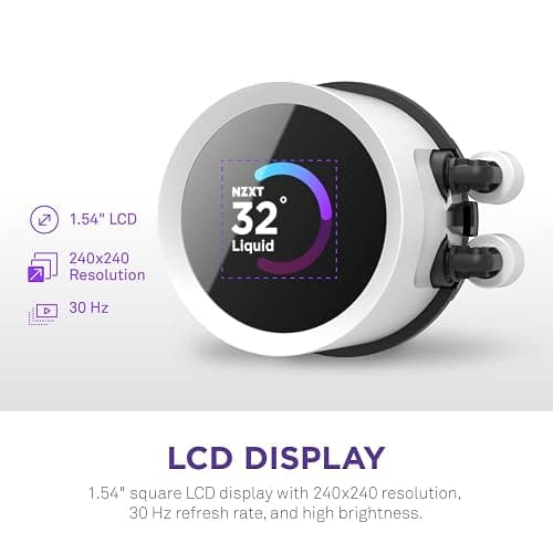 NZXT Kraken 240 RGB - 240mm AIO CPU Liquid Cooler - RL-KR240-W1 - Customizable 1.54" Square LCD Display for Images, Performance Metrics - High-Performance Pump - White thumbnail 3