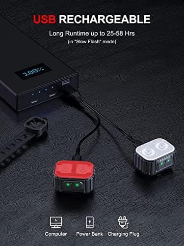 Bike Lights, Rechargeable Bicycle Lights Set Super Bright 8+12 Modes, IPX6 Waterproof Bike Lights for Night Riding/Cycling Safety, Front and Back Taillight Reflectors, 58 Hrs Long Battery Life thumbnail 4
