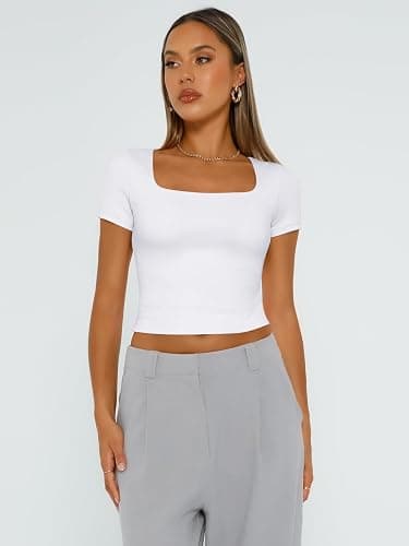 Trendy Queen Tshirts Shirts for Women Double Lined Going Out Crop Tops 2025 Spring Summer Workout Y2k Clothes Beach Fashion thumbnail 2