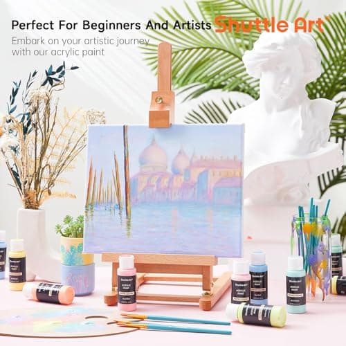 Shuttle Art 40 Pack Pastel Acrylic Paint Set, 30 Colors, 60ml/2oz Bottles, High Viscosity, Water-proof With 10 Paint Brushes for Painting &Crafting on Canvas, Rock, Ceramic, Fabric, Clay thumbnail 4