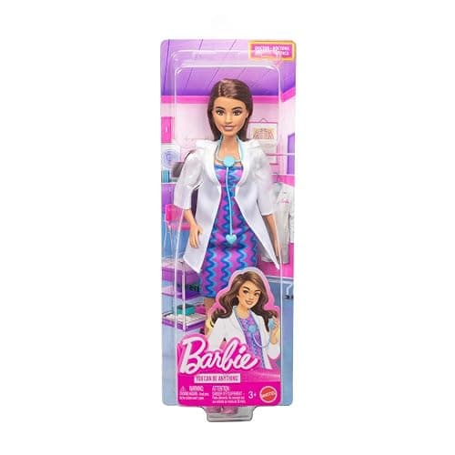 Barbie Careers Doctor Fashion Doll Wearing Removable Look with White Coat, Dress & Shoes, Plus Stethoscope Accessory thumbnail 6