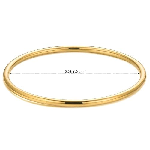 Kainier 3mm 14K Gold Plated Bracelet Stainless Steel Glossy Stackable Thin Round Bangle Bracelet for Women Solid Plain Polished Bracelet Best Gifts for Love thumbnail 5