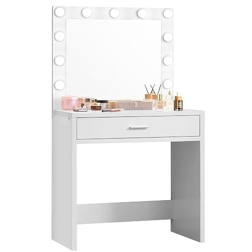 FITSCROPR Vanity Desk with Lamp Bulb Mirror Makeup Vanities Table Drawers,Vanity Storage Bench,for Bedroom White thumbnail 7