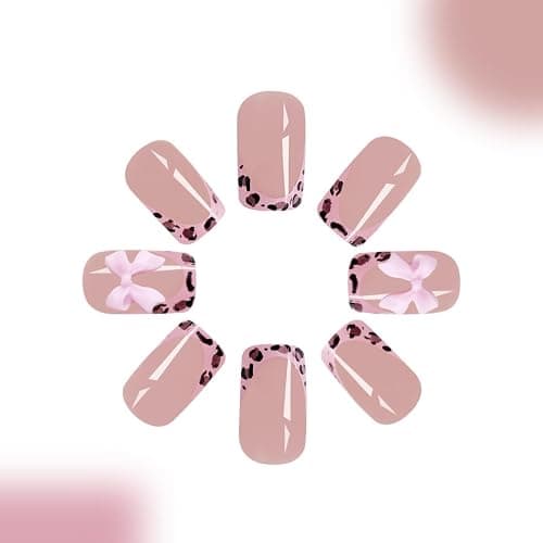 Gentle Claws Press On Nails - Pink Leopard Print | Pink French Tip Press On Nails with Leopard Print Tip | Short Coffin Nails with Design, 24 Pcs Reusable Fake Nails thumbnail 3