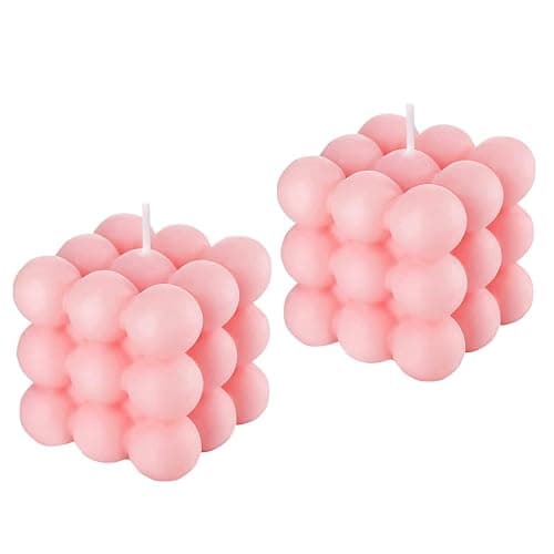 HUTIP Pink Rose Scented Cube Bubble Candles, 2PCS Modern Boho Home Decor, Perfect for Valentine's Day, Birthday, Wedding, Housewarming - Image 1