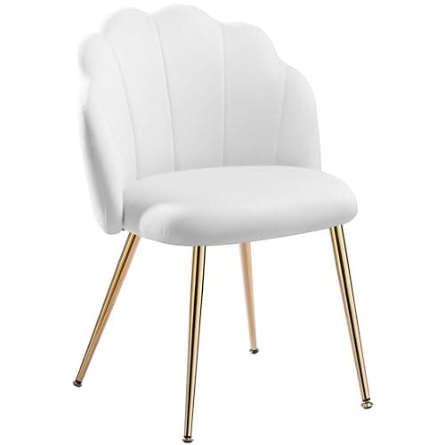 Vanity Chair with Back, Small Accent Chair for Living Room& Bedroom, with X-Frame Gold Legs, Modern Design& Easy Assemble, White - Image 1