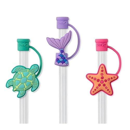 Swig Straw Toppers Set, 3 Reusable Straws with 3 Silicone Straw Covers, Cover Cap with Customizable Length, Compatible with 40oz Tumblers, Tumbler Accessories (Ocean) - Ocean - Image 1