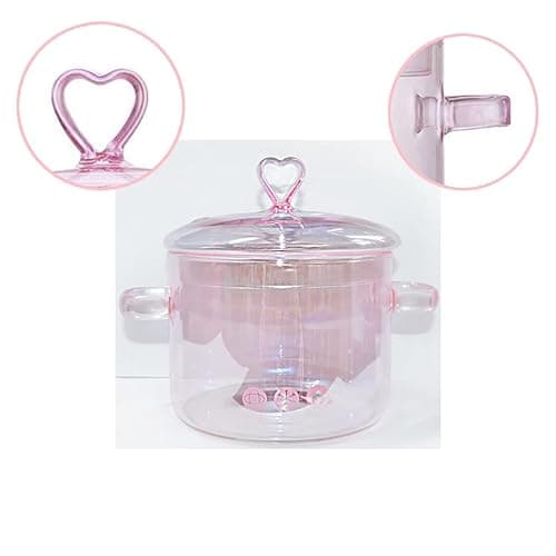Pink Glass Saucepan with Lid and Handle, 1.5L/50oz Glass Cooking Pot, Glass Cooking Saucepan Safe for Pasta Noodle, Soup, Milk, Baby Food thumbnail 5