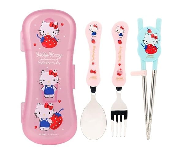 Lilfant Cute Fork, Spoon, and Chopsticks Flatware Set with Case, Stainless Steel (Pink), Medium - Image 1