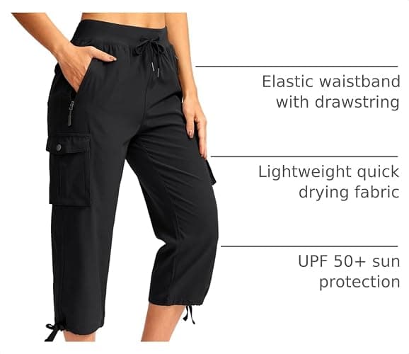 Soothfeel Women's Cargo Capris Pants with 6 Pockets Lightweight Quick Dry | UPF 50+, Elastic Waist, Summer Pants for Hiking, Travel, Camping, Outdoor, Athletic, Casual thumbnail 4