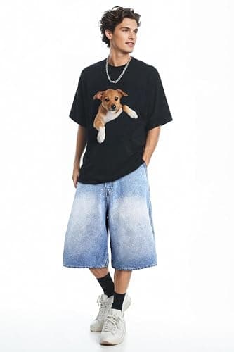 TANDAGI Men Baggy Jorts Y2k Streetwear Loose Fit Hip Hop Skateboard Denim Shorts thumbnail 8