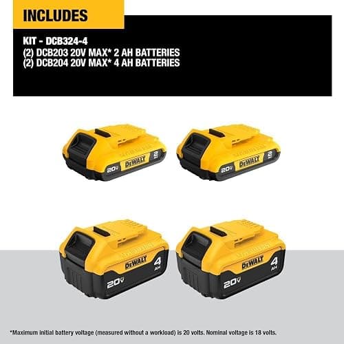 DEWALT 20V MAX Lithium Ion Battery, 2 Ah and 4 Ah, 4-Pack, Fuel Gauge LED Charge Indicators (DCB324-4) thumbnail 3