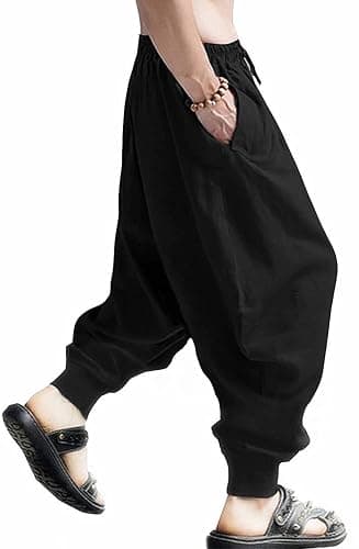 CLANMILUMS Men's Cotton Harem Pants Casual Loose Hippie Drop Crotch Trouser thumbnail 3