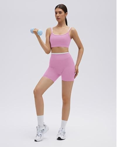 SUUKSESS 2 Piece Workout Sets Layered Sports Bra Yoga Gym Biker Shorts thumbnail 6