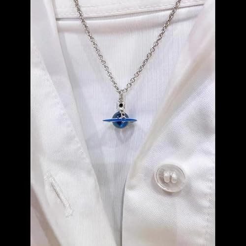 ZHAOZHAO Colorful Saturn Necklace for Women - Silver Blue Saturn Pendant - Punk Style thumbnail 5