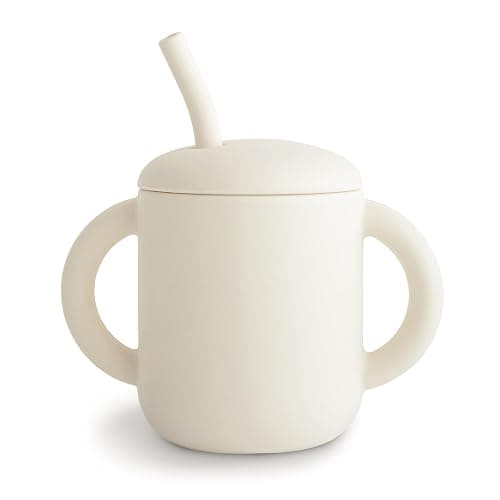 mushie 100% Silicone Training Cup & Straw for Toddlers | 6 Months+ (Ivory) - Image 1