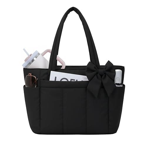 Crush Bow Puffer Tote Bag for Women, Work Teacher Nurse Shoulder Handbag | Fits 40oz Tumbler, 15.6" Laptop Bag, Daily College Bags, Nursing Clinical Bag, Beach/Shopping/Trips, Ideal Gift for Her - Image 1
