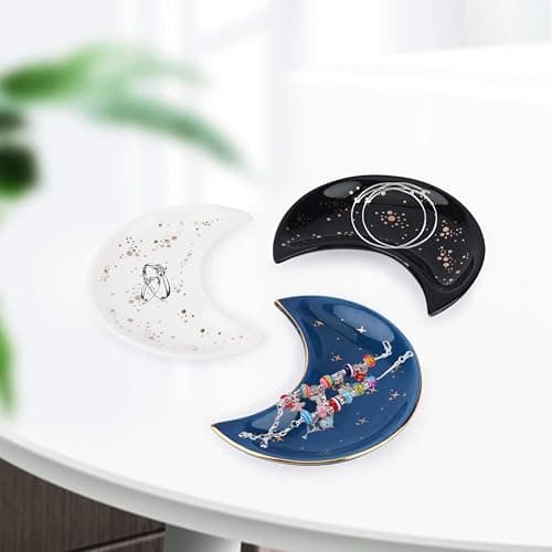 Moon Shape Jewelry Tray, 3pcs/Set Ceramic Moon Decorative Trinket Dish, Organizing Necklace Earrings Keys Jewelry Plate, for Vanity Bathroom Engagement Ring(3 Colors) thumbnail 2