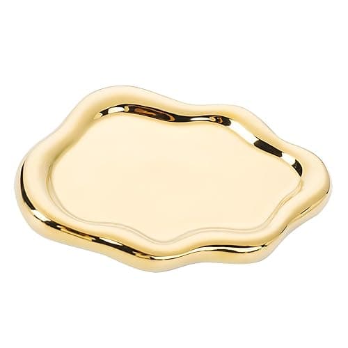 Ceramic Jewellery Dish Trinket Dish Jewelry Tray Cloud Shape Perfume Tray Rings/Earrings/Bracelets/Watch/Keys Tray for Valentine's Day//Mother's Day/Birthday Gift (Gold) - Image 1