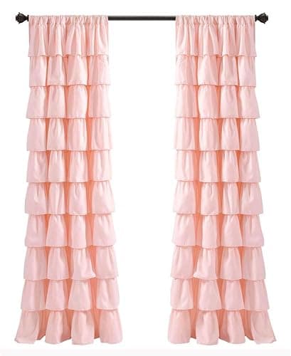 Lush Decor Blush Ruffle Window Curtain-Shabby Chic Farmhouse Style Panel for Living, Dining Room, Bedroom (Single), 84” x 50 L - Image 1