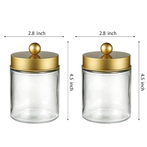 Amolliar Apothecary Jar Bathroom Storage Qtip Holder Glass, Gold 2Pack | for Bathroom Vanity Storage, Countertop, Farmhouse Style, Holds Cotton Swabs, Dental Floss, Makeup Sponges thumbnail 3