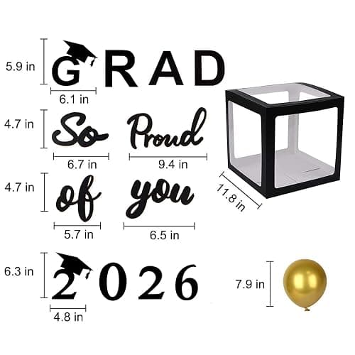 2026 Graduation Party Decoration Black Balloon Boxes with Letters 2026 Grad & So Proud of You and 20 pcs Ballons thumbnail 2