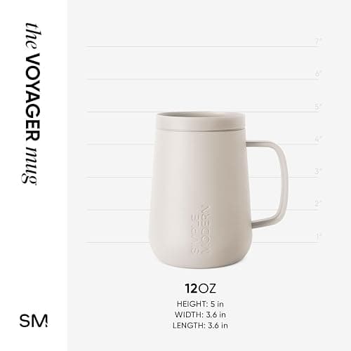 Simple Modern Voyager Signature Mug | Travel Coffee Tumbler with 360° Lid and Handle | Ceramic-Lined Insulated Stainless Steel Iced Cold Brew Cup | 12oz, Almond Birch thumbnail 3