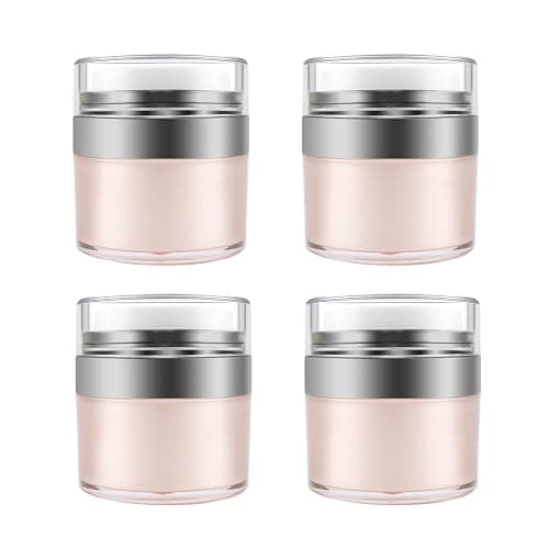 USRommaner 0.5 oz/15 ml Airless Pump Jar,Empty Acrylic Vacuum Jar with Press Pump,Portable Travel Face Cream Lotion Sample Cosmetic Container Pot for Makeup,Essence,Moisturizer,Eye Cream-4 Pack,Pink - Image 1