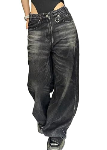 ORANDESIGNE Jeans Cargo Vintage Donna Jeans Hip Hop Y2K Jeans Baggy Gamba Dritta Pantaloni di Jeans Lavati Casual Jeans Stampati Ragazze Adolescenti Harajuku Skateboard Pants Streetwear - Image 1