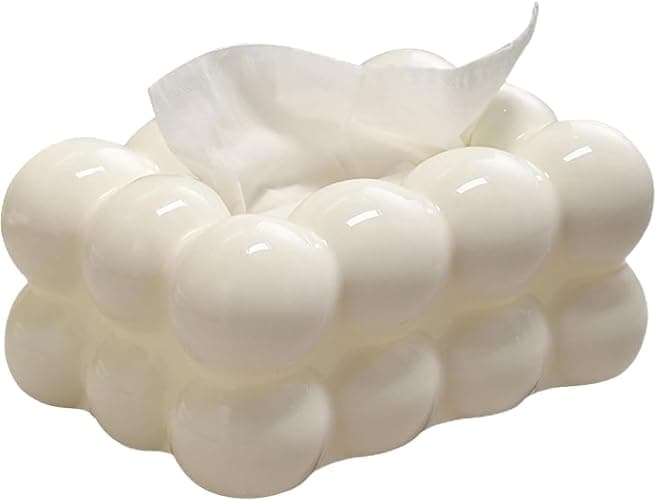 Bubble Tissue Box Cover Rectangle, Decorative Tissue Box Holder Rectangular for Tabletop, Living Room, Bedroom, Bathroom and Car Decor (White) - Image 1