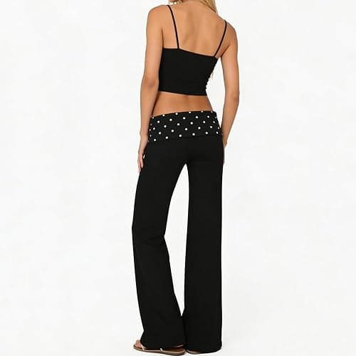 Fold Over Yoga Pants for Women Low Rise Wide Leg Cute Flare Sweatpants | Low Waisted,Lounge Pants,Back to School Clothes for Teen Girls thumbnail 7