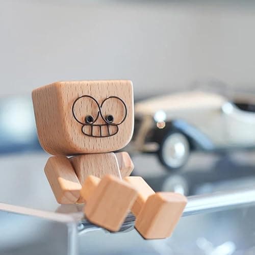 Charming Little Wooden Figure That Sways with 12pcs Magnetic Expressions, Funny Shaking Feet Wooden Man Figure, NEW Cute Car Dashboard Desktop Decor Ornaments thumbnail 2