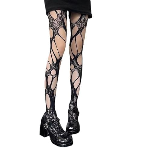 RUSTAMM Ripped Fishnet Stockings Tights Gothic Irregular Hole Hollow Out Mesh Lace Pantyhose Women Cosplay Party Accessories thumbnail 8