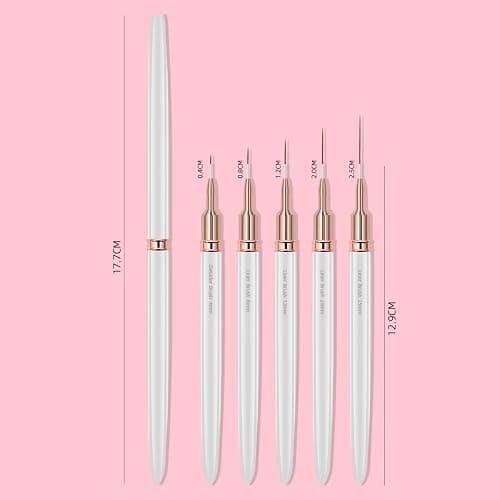 ZEOHBETY Metallic Nail Art Brushes, 5Pcs Nail Art Liner Brushes, Painting Art Design Brush Set Nail Dotting Drawing Tool for Long Lines, Thin Details, Fine Drawing Sizes 4/8/12/20/25mm, Sliver thumbnail 2