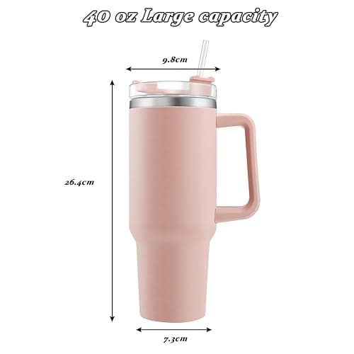 Euleryoo 40oz Gobelet de voyage，isolée sous vide acier inoxydable avec paille et couvercle，Tasse à café à paroi tasse de voyage isotherme pour garder les boissons froides et chaudes Rose thumbnail 3