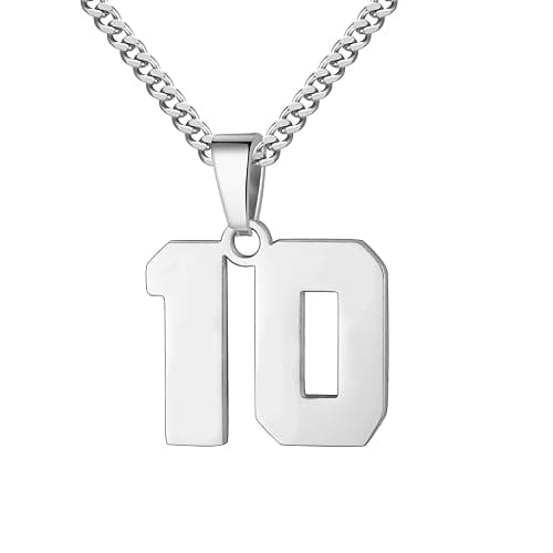 Athletes Jersey Number Necklace 0-99 for Men - Stainless Steel Chain 22+2 Inch Personalized Charm Pendant - Inspirational Basketball Baseball Football Jewelry Gift - Image 1