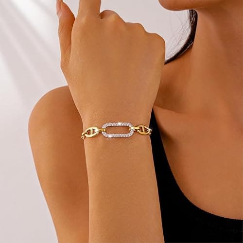 ANDKISS 18K Gold Bracelets for Women, Adjustable Waterproof Non-Tarnish Titanium Chain with Pavé AAA+ CZ Accent, Dainty Gold Plated Paperclip Bracelet Jewelry Christmas Gifts thumbnail 3