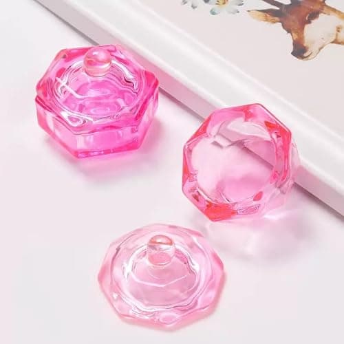 Pluzmecalm 2PCS Pink Glass Nail Art Cups Nail Dipping Jars Nail Dappen Dishes Bowls Nail Powder Holders Nail Liquid Containers with Lid Nail Salon Supplies thumbnail 4