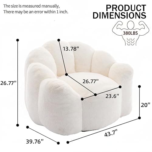 YITAI Large Bean Bag for Adults, Faux Fur Reading Sofa Chair with Petal Backrest,Fluffy Comfy Chair for Bedroom, Living Room, Study, Game 1PC Beige thumbnail 3
