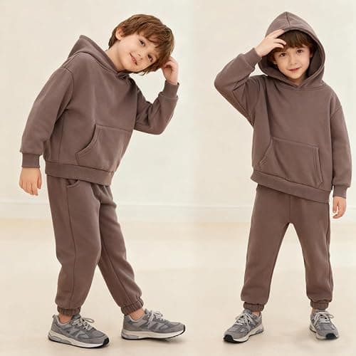 ZFTTZYMX Youth 2Pcs Brushed Fleece Sweatsuit Hooded Pullover Tracksuit Kids Boys Girls Sweatshirt + Pants Outfits Set thumbnail 2