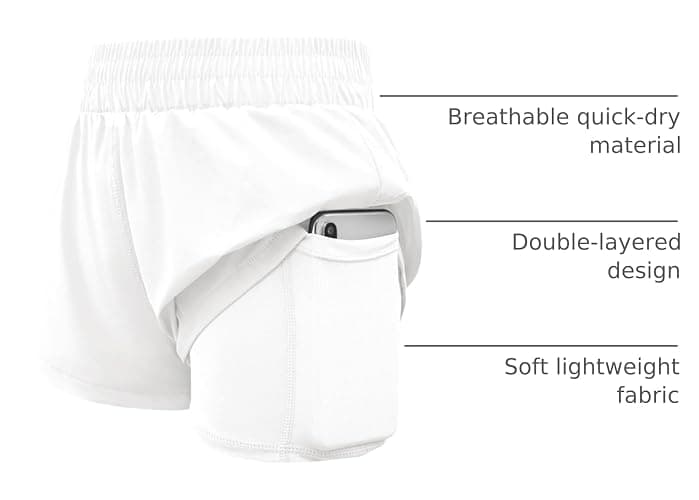 Haloumoning Girls Athletic Shorts High Waist Elastic 2 in 1 Running Shorts with Side Pockets 5-14 Years thumbnail 4
