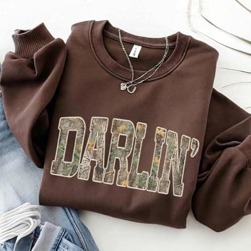 FITIN Unisex Darlin’ Camo Sweatshirt for Women – Western Country Graphic Crewneck Camouflage Southern Pullover thumbnail 2