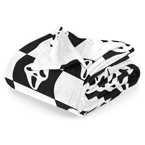 YWZDS Spooky Face Throw Blanket, Black and White Checkered Pattern, Halloween Ghost Blankets Fuzzy Gifts for Sofa Couch Bedroom (60 * 80 inch) - Image 1