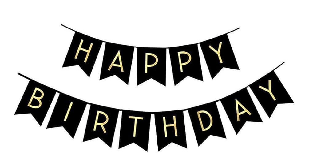 FECEDY Black Happy Birthday Bunting Banner with Shiny Gold Letters Party Supplies - Image 1