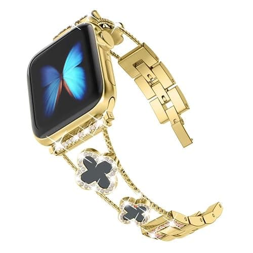Musk-MSKR Diamond Metal Bands Add Sparkle to Your Watch For Apple Watch Series 11/10/9/8/7/6/5/4/3/2/SE/Ultra Clover Simple and Stylish Compatible with 38mm40mm41mm42mm44mm45mm 46mm49mm Women's Wear thumbnail 2